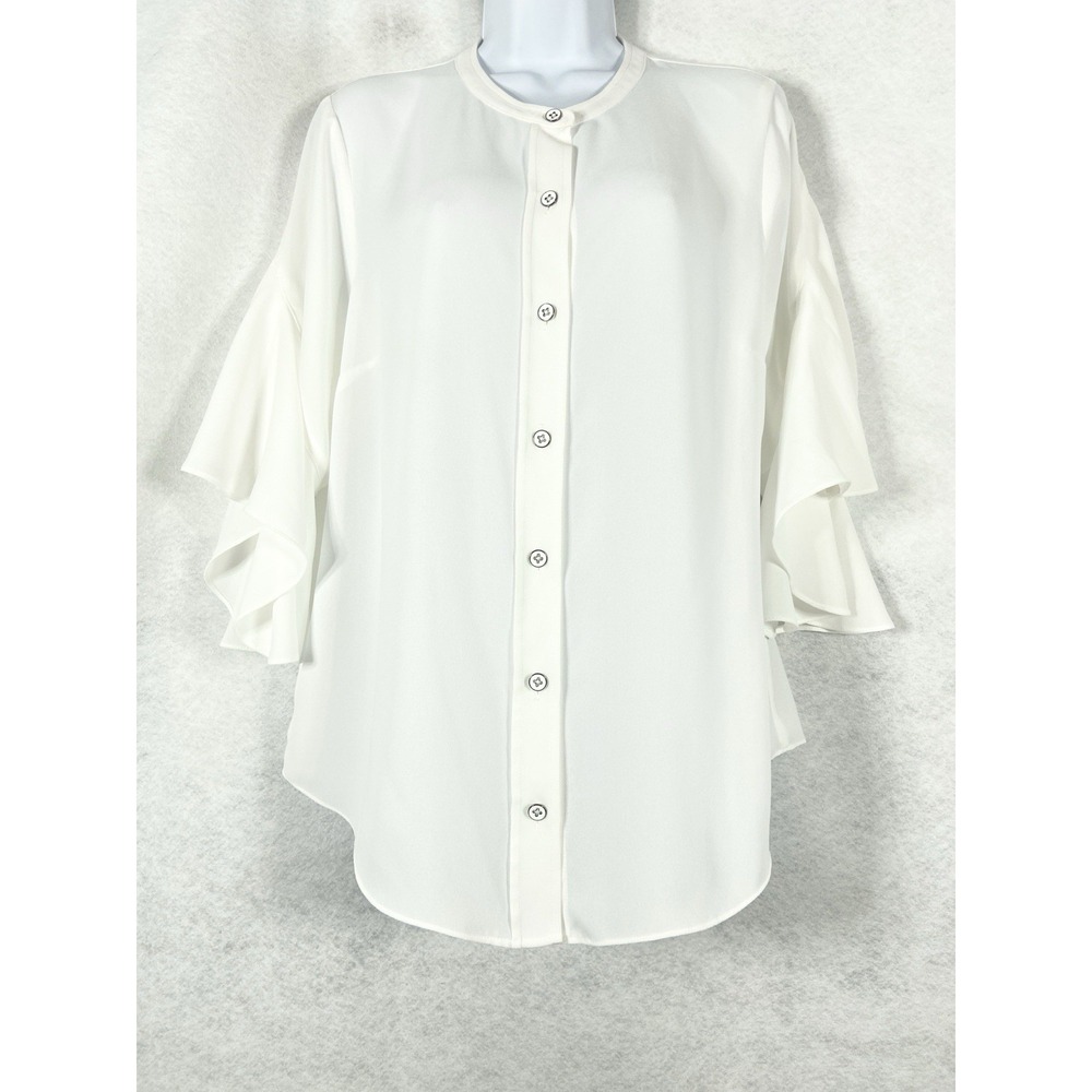 CAbi Top Women's Medium White Button Up Bell Sleeves Chiffon